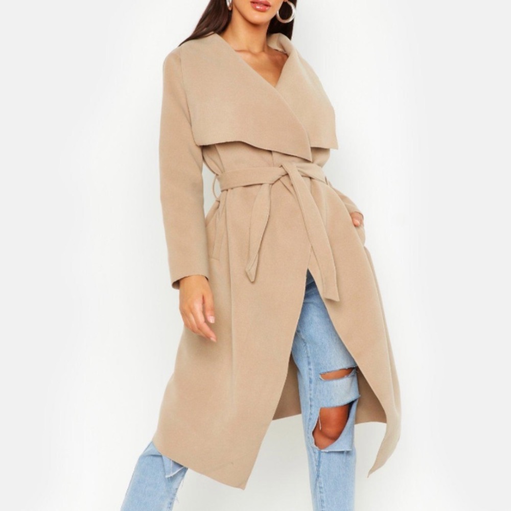 Boohoo Belted Trench Coat | Camel | S/M
